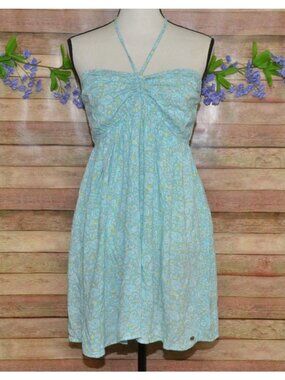 Roxy Happy Hour Halter Neck Floral Mini Babydoll Dress Size L Resort Beach Vacay